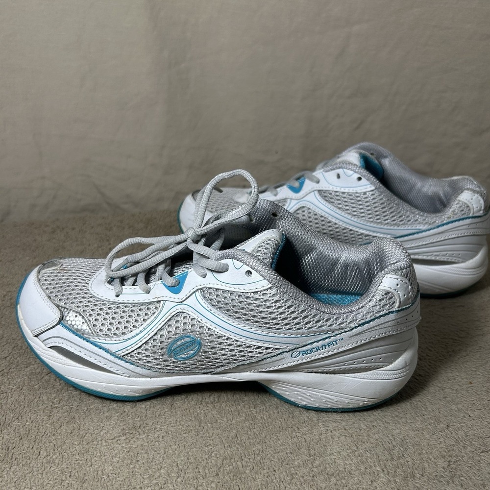 Skechers Rock N Fit Sneakers Womens 8M White Silver Turquoise Walking Shoes